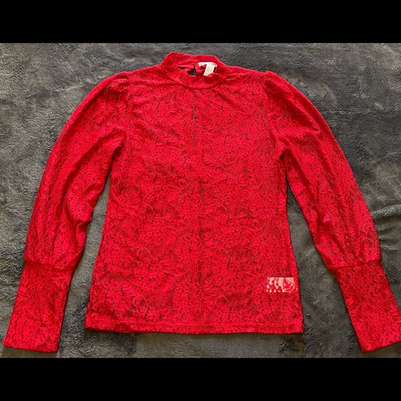 Red Laced Mesh Top - Picture 2 of 6